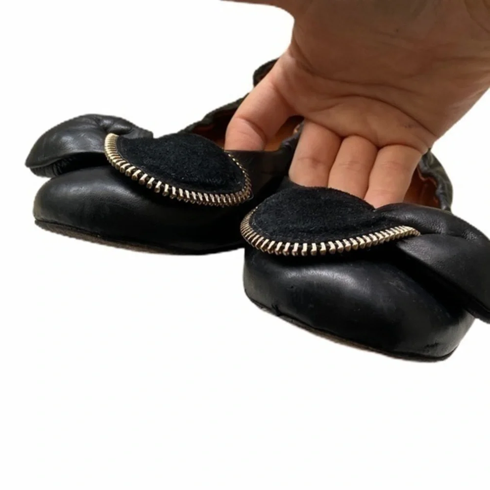 See By Chloe Clara Zipper Bow Black‎ Leather Ballet Flats